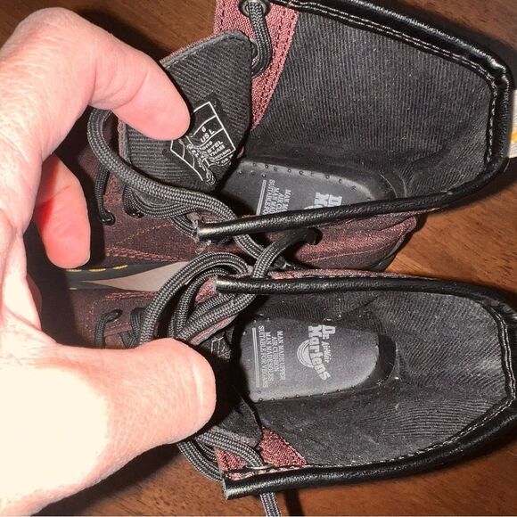 Dr. Martens Castel Combat Boots Burgundy Cloth Lace-Up Ankle Round Toe 8-Eye 6 - Picture 7 of 8